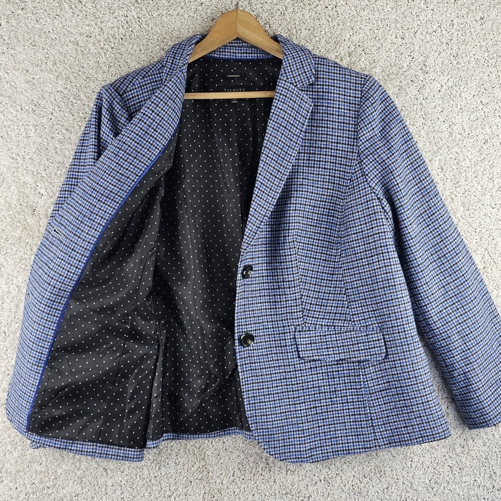 Talbots Aberdeen Wool Blend Houndstooth Lined Blazer Sz 16w Preppy Academia